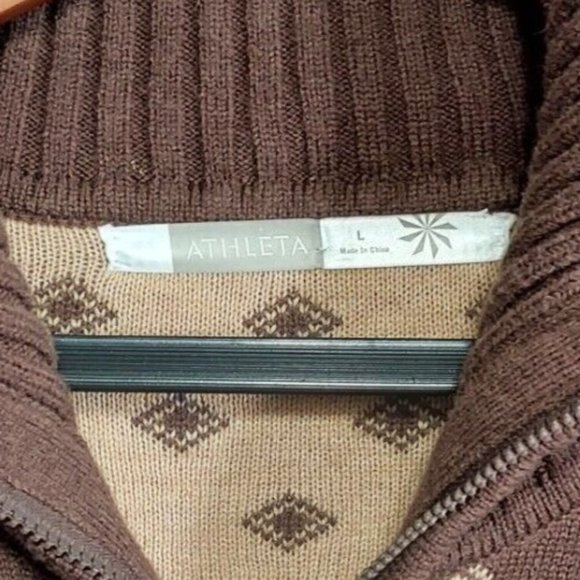 Athleta Teton Cardigan Full Zip LS Wool Nylon Blend Sweater Womens Large Brown - Picture 2 of 9